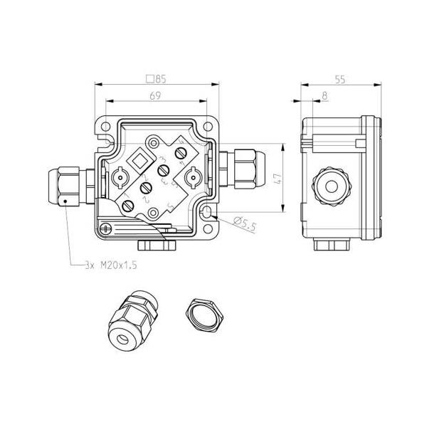 6711100401 Steute  Ex Junction Box Ex AD 85 e MK4 3xM20 IP66 II 2G Ex em II T4/T5/T6 GRP